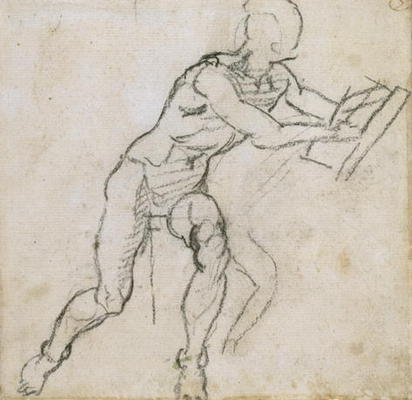 Study of a seated male nude, c.1511 (black chalk on paper) from Michelangelo Buonarroti