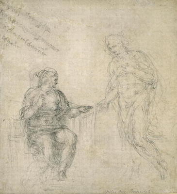 Study of the Annunciation, c.1560 (black chalk on paper) from Michelangelo Buonarroti