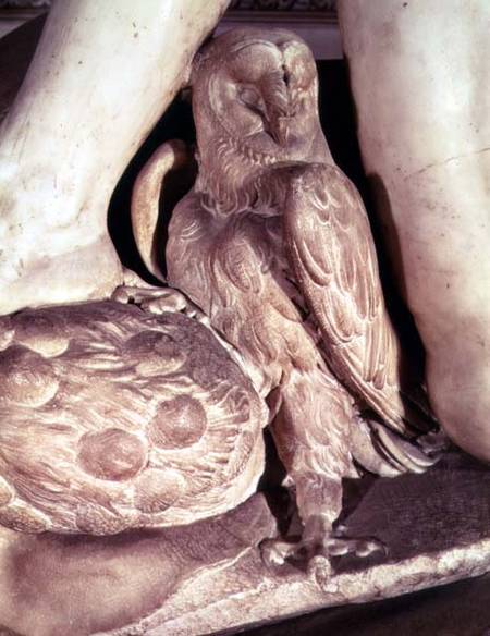 The Tomb of Giuliano de Medici (1478-1516) detail of the owl under the arm of Night from Michelangelo Buonarroti