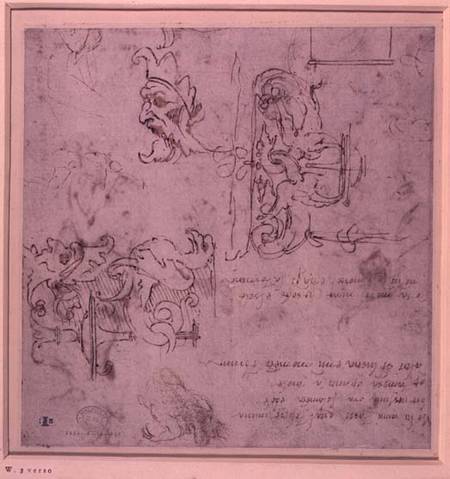 W.3v Roughly sketched designs for furniture and decorations (pen & ink) from Michelangelo Buonarroti