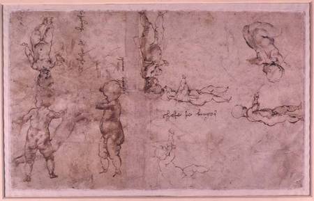 W.4v Page of sketches of babies or cherubs from Michelangelo Buonarroti