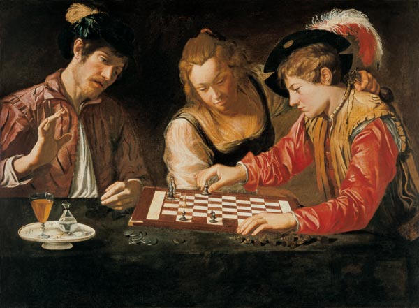 Caravaggio School / Chess Players / Ptg. from Michelangelo Caravaggio