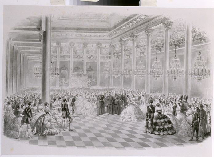 Ball in the Hall of the Russian Assembly of Nobility on the occasion of the coronation of Emperor Al from Mihaly von Zichy