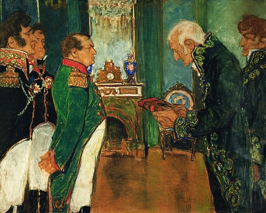 Jean-Baptiste de Lamarck handing the book ''Zoological Philosophy'' to Emperor Napoleon Bonaparte from Mikhail Dmitrievich Ezuchevsky