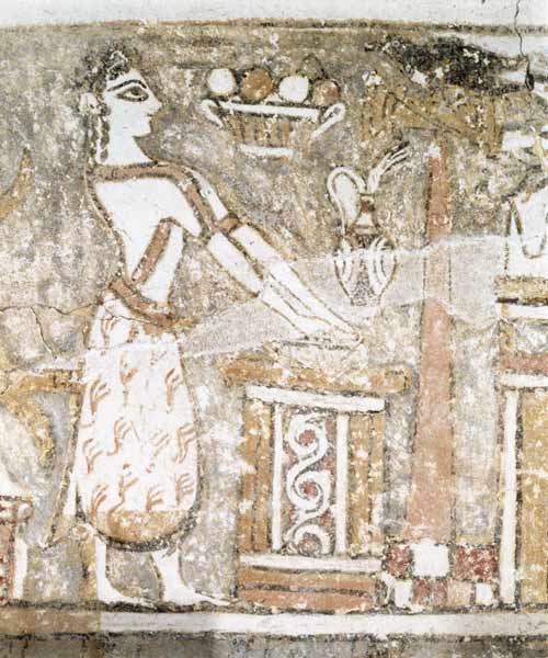 Priestess at an altar, detail from a sarcophagus from a tomb at Ayia Triada, Crete, Late  Period from Minoan
