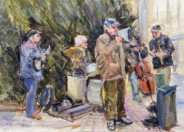 Jazz Buskers, Prague (oil on canvas)  from Miranda  Legard