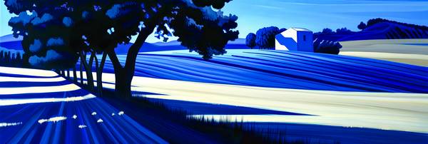 Eine abstrakte Darstellung in kühnen Blau- und Weißtönen. In dieser Landschaftskomposition verschmel from Miro May