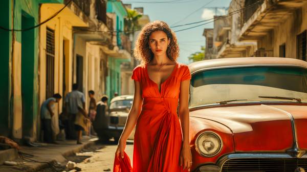Portrait einer Frau in rot auf der Strassen von Havana, Cuba. from Miro May