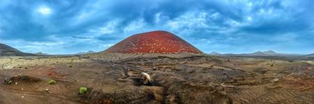 Vulkan im Regen, Panorama, Lanzarote, Kanarische Inseln