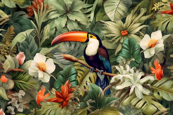 Tukan im Regenwald, Tropischer Regenwald, Tropische Pflanzen, exotische Blumen from Miro May