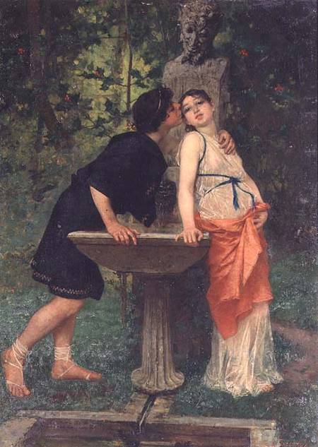 Lovers by a Fountain from Modesto Faustini