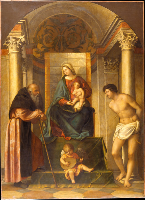 Virgin and Child Enthroned with Saints Anthony Abbot and Sebastian from Moretto da Brescia