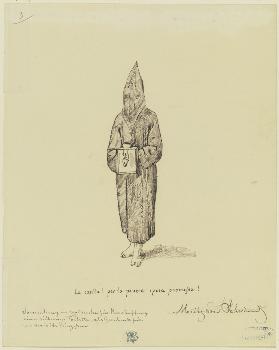 Mönch mit Sammelbüchse: "La carita! per la povera sposa promessa!" (Karikatur auf die Sammlung in Ka