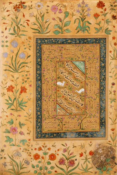 Calligraphy by the Iranian master Ali al-Mashhadi (1442-1519) in a Mughal mount (ink from Mughal School