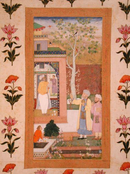 An artist decorating the interior of a garden pavilion, from the Small Clive Album from Mughal School