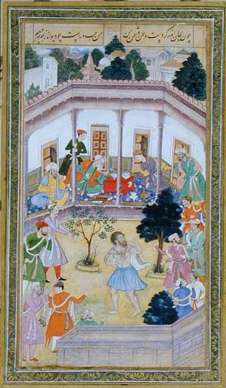Disturbance by a madman at a social gathering, from the Small Clive Album from Mughal School