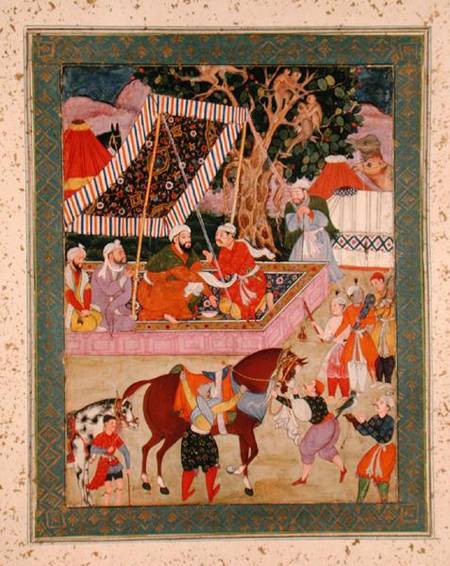 Scene during a Hawking Expedition, from the Large Clive Album from Mughal School
