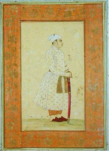 A young nobleman of the Mughal court, from the Large Clive Album  drawing with w/c on from Mughal School