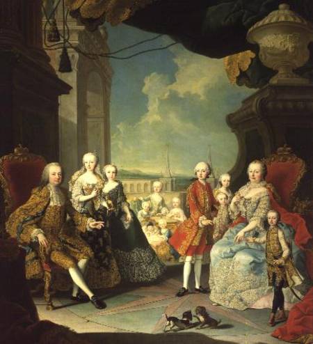 Maria Theresa and her Husband at the staircase leading from the Great Hall of Schloss Schonbrunn int from Mytens School