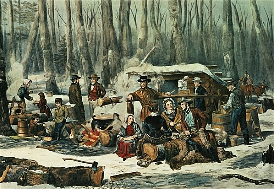 American Forest Scene - Maple Sugaring from N. Currier