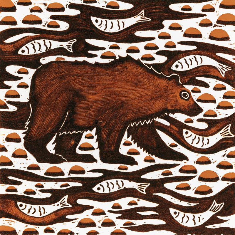 Fishing Bear, 2001 (woodcut)  from Nat  Morley