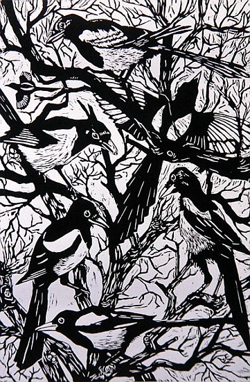 Magpies, 1997 (woodcut)  from Nat  Morley