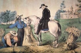 George Washington (1732-99) on his Mount Vernon estate with his black field workers in 1757, publish