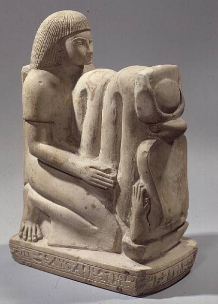 Statue of Setau presenting the cobra goddess Nekhbet from New Kingdom Egyptian