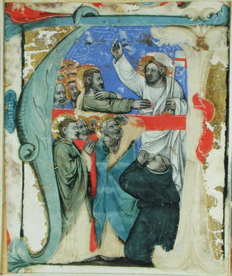 Historiated initial 'A' depicting The Incredulity of St. Thomas, c.1370 (vellum) from Niccolo di Giacomo