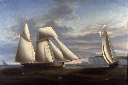 A topsail schooner and a schooner of the Royal Yacht Squadron off the coast of Dorset (panel) from Nicholas Condy