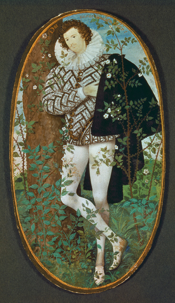 A Young Man Leaning Against a Tree Among Roses (16th century)(miniature) from Nicholas Hilliard