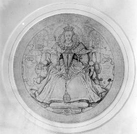 Design for the obverse of Queen Elizabeth I''s Great Seal of Ireland, c.1584 (pen, ink & graphite on