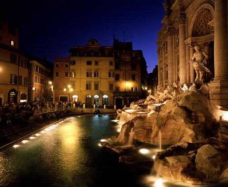 View of the Trevi Fountain at night from Nicola Salvi