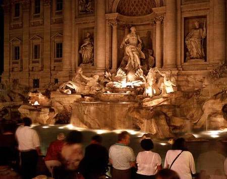 View of The Trevi Fountain at night from Nicola Salvi