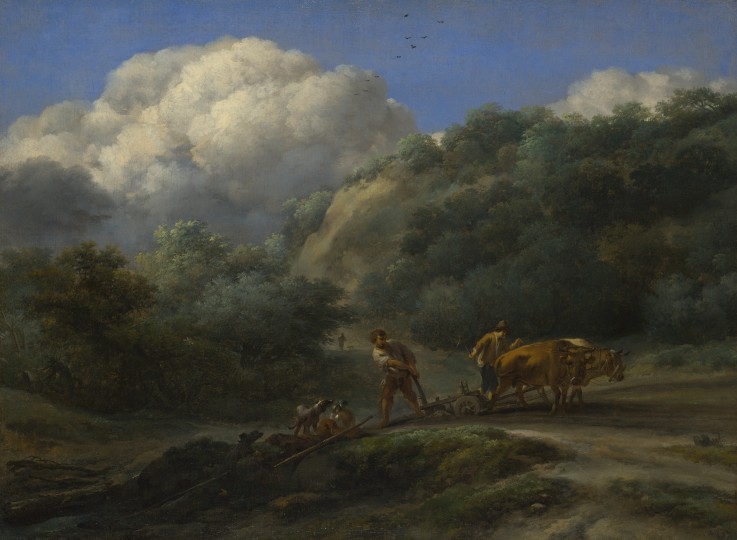 A Man and a Youth ploughing with Oxen from Nicolaes Berchem