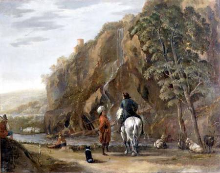 Italianate landscape with figures and a horse on a road from Nicolaes Berchem