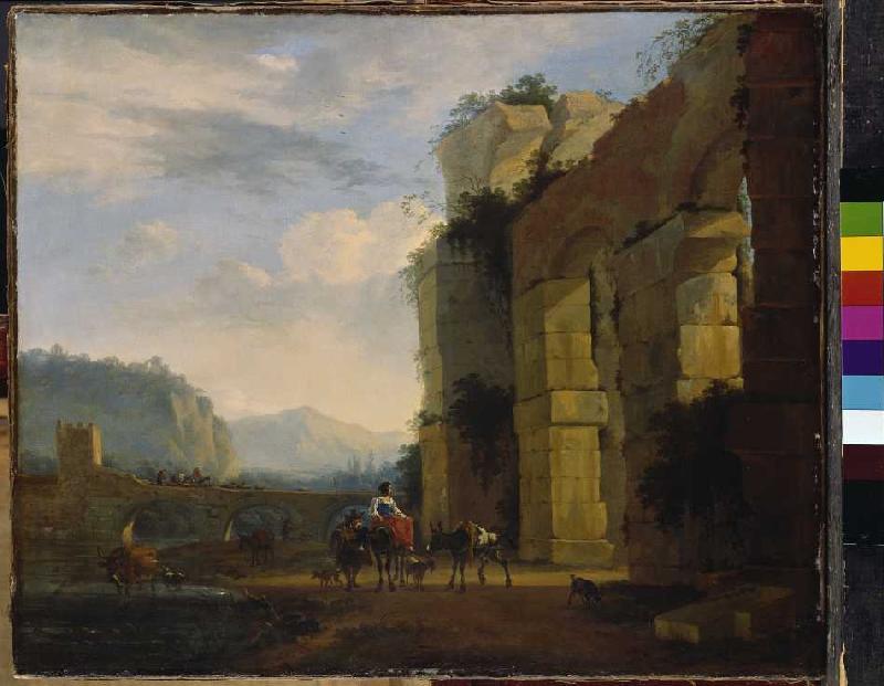 Italian landscape with aqueduct ruin from Nicolaes Berchem