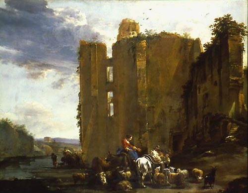 Italian ruin landscape with cattle herd from Nicolaes Berchem