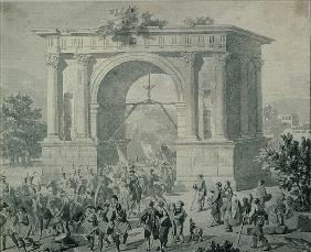 The entrance of French troops to A''Osta in May 1800 (pen, ink & wash on paper)
