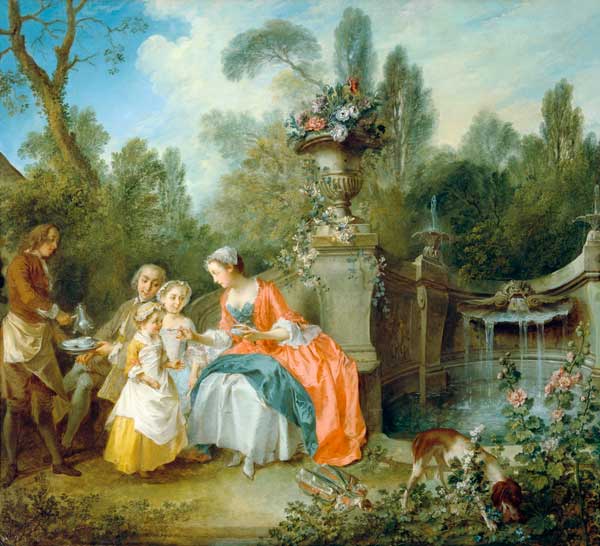 A lady in the garden who drinks coffee with some children from Nicolas Lancret