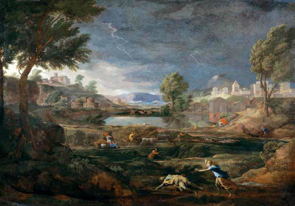 Thunderstorm countryside with Pyramus and Thisbe from Nicolas Poussin