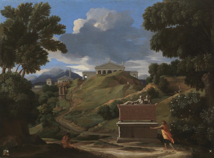 Landscape with Antique Tomb and Two Figures from Nicolas Poussin