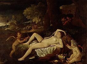 Resting Venus with Amor from Nicolas Poussin
