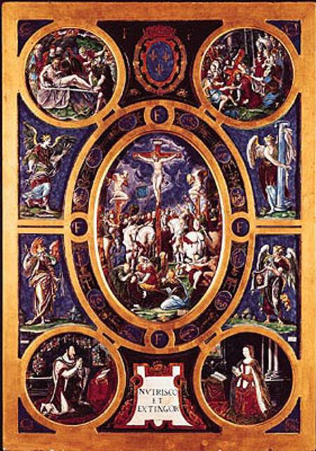 Altarpiece of Sainte-Chapelle, depicting the Crucifixion enamelled by Leonard Limosin (1505-76) 1553 from Nicolo dell' Abate