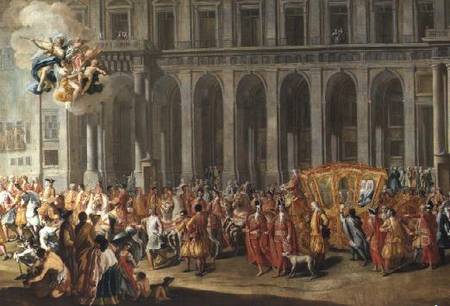 The Departure of Alois Thomas von Harrach Viceroy of Naples (1669-1742) from the Palazzo Reale di Ca from Nicolo Maria Russo or Rossi