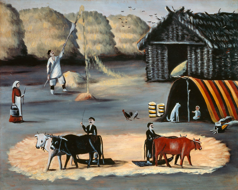 Threshing the floor in a Georgian country village, 1915 (oil on oilcloth) from Niko Pirosmani