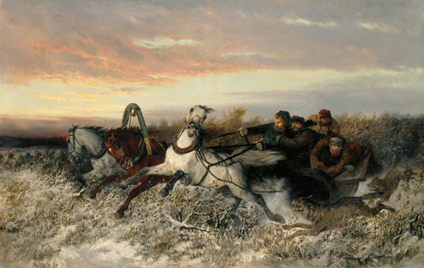 Pferdeschlitten, von Wölfen verfolgt from Nikolai Egorevich Sverchkov