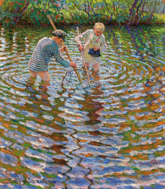 Jungen beim Krebse fischen from Nikolai P. Bogdanow-Bjelski