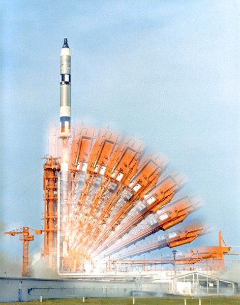 18/07/66 A time-exposure photograph shows the configuration of Pad 19 up until the launch of Gemini  from 