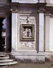 The first courtyard, detail of an antique low relief from the collection of Giulio III, incorporated